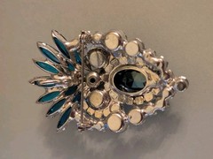 DeLizza Elster Juliana Blue Green Rhinestone Brooch Earrings Verified Authentic