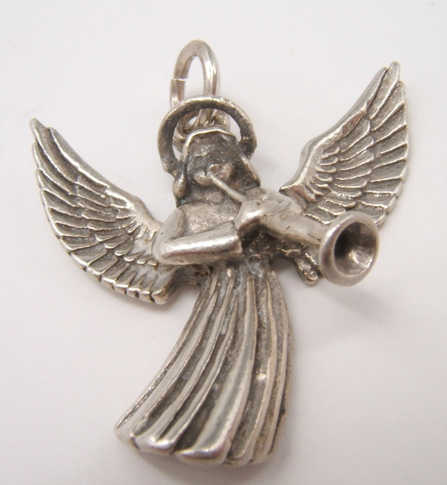 VTG STERLING SILVER PENDANT ANGEL WITH HORN