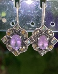 Vintage Amethyst Marcasite Earrings 1″
