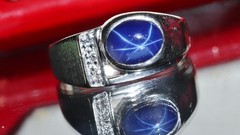 10k w/gold sz 10 ring 2.19c blue star lab created sapphire natural diamond 5.85g