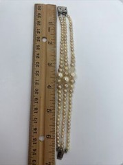 Vintage Triple Strand Faux Pearl Bracelet 6.5” Jewelry Silver Clasp Latch Japan