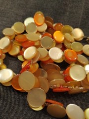 Groovy 52″ Yellow Orange Plastic Button Necklace Swinging 60-70s Possibly Lucite