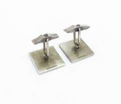 925 Sterling Silver Vintage Blue Enamel Design Bullet Back Cuff Links TR1253