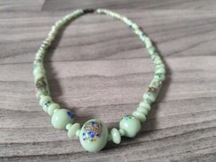 Jadeite Beaded Glass Necklace 15in Light Green Antique Art Deco Vintage