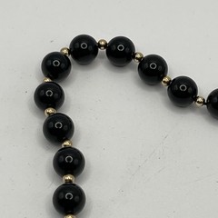 Vintage Black Onyx Beaded Necklace 14k Gold Clasp 18” As Is Restring