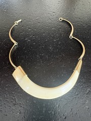 Vintage Mid-Century Natural Horn Necklace With Brass Fittings Circa 1960