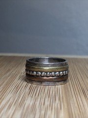 b47. Vintage Sterling Silver Copper Brass Spinner Band Ring Size 6.25-6.5. 5.8g