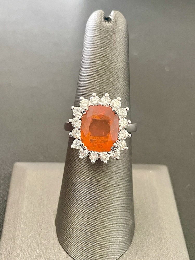 Gorgeous 14KT White Gold 4.00CT Mexican Opal & 1.00CTW Diamond Ring. S 6.5(FL419