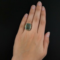 1930’s Vintage Art Deco Chalcedony (20 x 17 mm) Quartz In 925 Solid Silver Ring