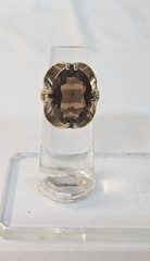 Vintage 18K HGE Yellow Gold Plated Cocktail Ring w BIG Brown Stone Size 6.25