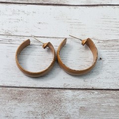 Vintage Earrings For Pierced Ears Retro Tan Hoops 1″