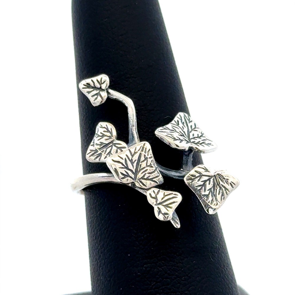 Vintage 925 Sterling Silver Climbing Ivy Vine Plant Leaf Cluster Adjustable Ring