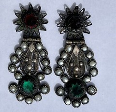 ANTIQUE ARMENIAN BYZANTINE REVIVAL OTTOMAN PEARL COIN SILVER JEWELED EARRINGS