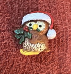 Vintage Festive Adorable Santa Owl Pin Brooch Hallmark Christmas Jewelry