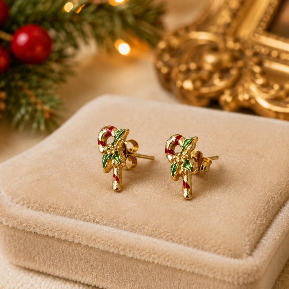 Tiny Vintage Candy Cane Stud Earrings