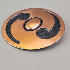 Vintage Copper Bell Brooch Southwest Round Black Inset Ying Yang 2″