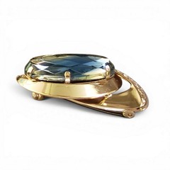 Vintage Blue Faceted Glass Crystal Gold Tone Mid Century Modern Brooch