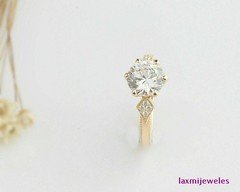 1.50 Ct Round Lab-Created Diamond Ring Antique Art Deco 14K Yellow Gold Over