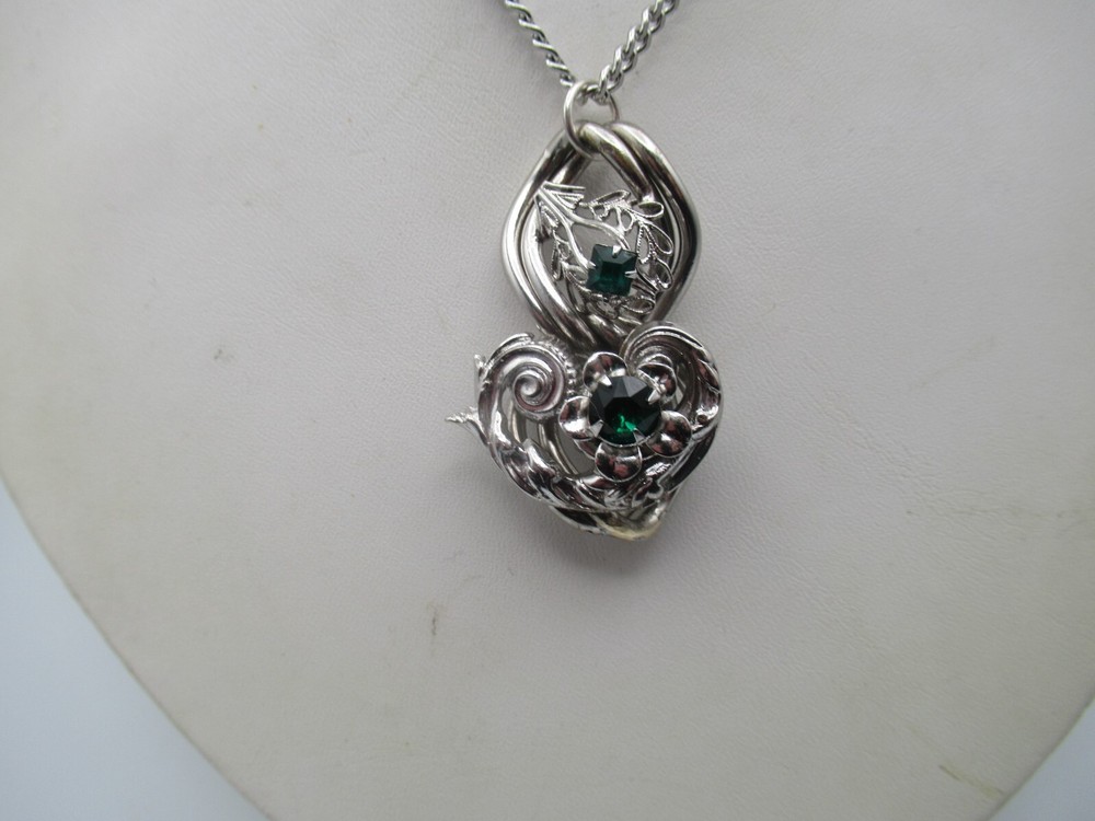 Vintage White Pendant With Green Stones