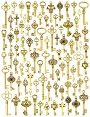 JIALEEY 80 PCS Vintage Skeleton Key Set 0.6″ – 1.85″ (15 – 46 mm), Golden