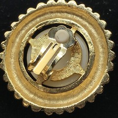 Vintage Adrianne Gold Tone Large Textured Edge Faux Pearl Clip-on Earrings