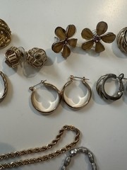Vintage Costume Jewelry Lot 12 Pairs Earrings & 17 Necklaces Gold & Silver Tone