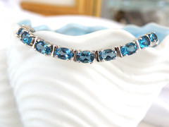 New Sterling Silver 925 Natural Heated London Blue Topaz Tennis Bracelet Fits 7″