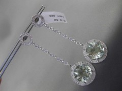 ANTIQUE LARGE 5.30CT DIAMOND & AAA AMETHYST 14K WHITE GOLD HALO HANGING EARRINGS