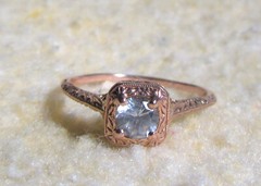 Art Deco Filigree 14k Rose Gold White Sapphire Engagement Ring Size 7.0