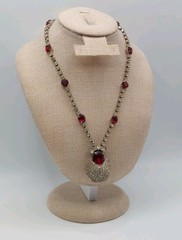 Vintage Kramer NY Red Rhinestone Statement Necklace Hollywood Regency Signed MCM
