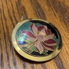 Vintage Samuel Huang Cloisonné Pendant Lotus Flower with chain.