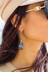 Black Baroque Pearl Earrings, Iridescent Peacock Color, Sterling Silver