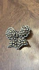 Vintage Weiss Bronze Rhinestone Ribbon Bow Brooch Gold Tone Signed Nice!