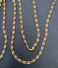 Vintage Monet Oval Filigree Scroll Link Gold Tone Chain Necklace 38″ Long Dainty
