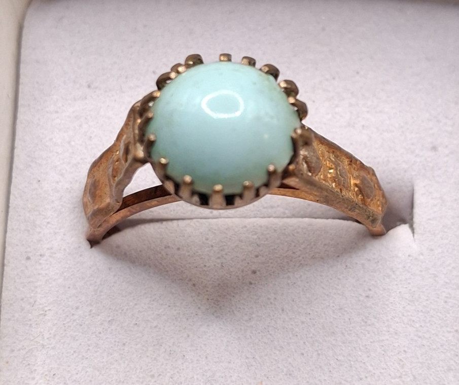 Antique Rose Gold Toned Turquoise Cabochon Ring Vintage Size 8