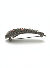 Antique 1930s Chinese Silver Filigree Nail Guard Brooch Turquoise Coral Art Deco