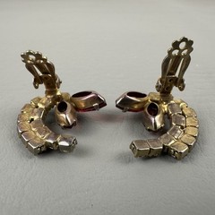 Vintage Clip Earrings Red Pink AB Rhinestone Gold Tone