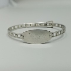 Vintage STC Monogram Expandable Silver Tone ID Bracelet Engraved Adjustable