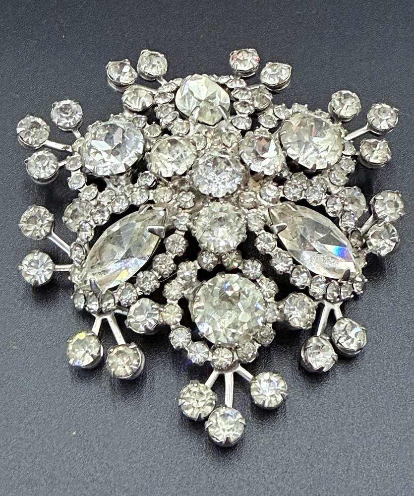 Vintage Silver Tone Clear Rhinestone Jewelry Lot Pins and Earrings