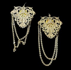 Vtg Butterfly Chandelier Dangling Earrings 3.5” Long Silver Toned Cabochon Stone