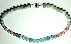 390.80ct 100% NATURAL ROUND AQUAMARINE,CHERRY QUARTZ 925 SILVER CLASP NECKLACE.