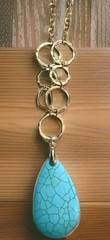 NEW Faux Turquoise Pendant Necklace Big Blue Teardrop Boho Chic Southwestern