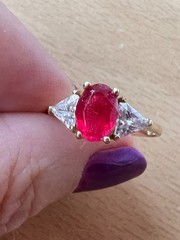 VINTAGE SOLID 10K GOLD RUBY RED WHITE CZ CUBIC ZIRCONIA RING ENGAGEMENT WEDDING