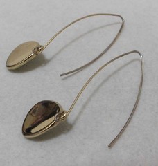 Gold Tone Long Wire Hammered Wide Teardrop Dangle Earrings 2-5/8”