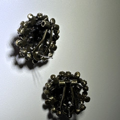 Vintage LaVintage Antiqued Gold Brass Purple Crystals Flowers Earrings Pierced