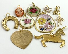 Vintage Jewelry Lot Charms Pendant Enamel Flower Bow Gold Plated AS IS CRAFT