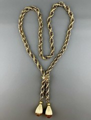 Vintage Bolo Necklace Chunky Rope Chain Tassel Drop Gold Tone 25”