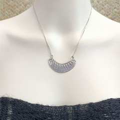 Vintage Sterling Silver Moon Crescent Necklace Ethnic Folk Inspired Engraved Bib