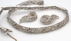 Panetta 1940s Cutout Scroll Rhinestone Necklace Clip Earring Set; Book Reference