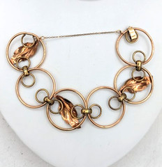 Vintage KREMENTZ Bracelet Leaf Circles Mixed Metal Copper and Gold Tone
